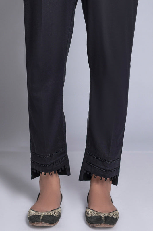 Embroidered Cotton Slub Pants - Black