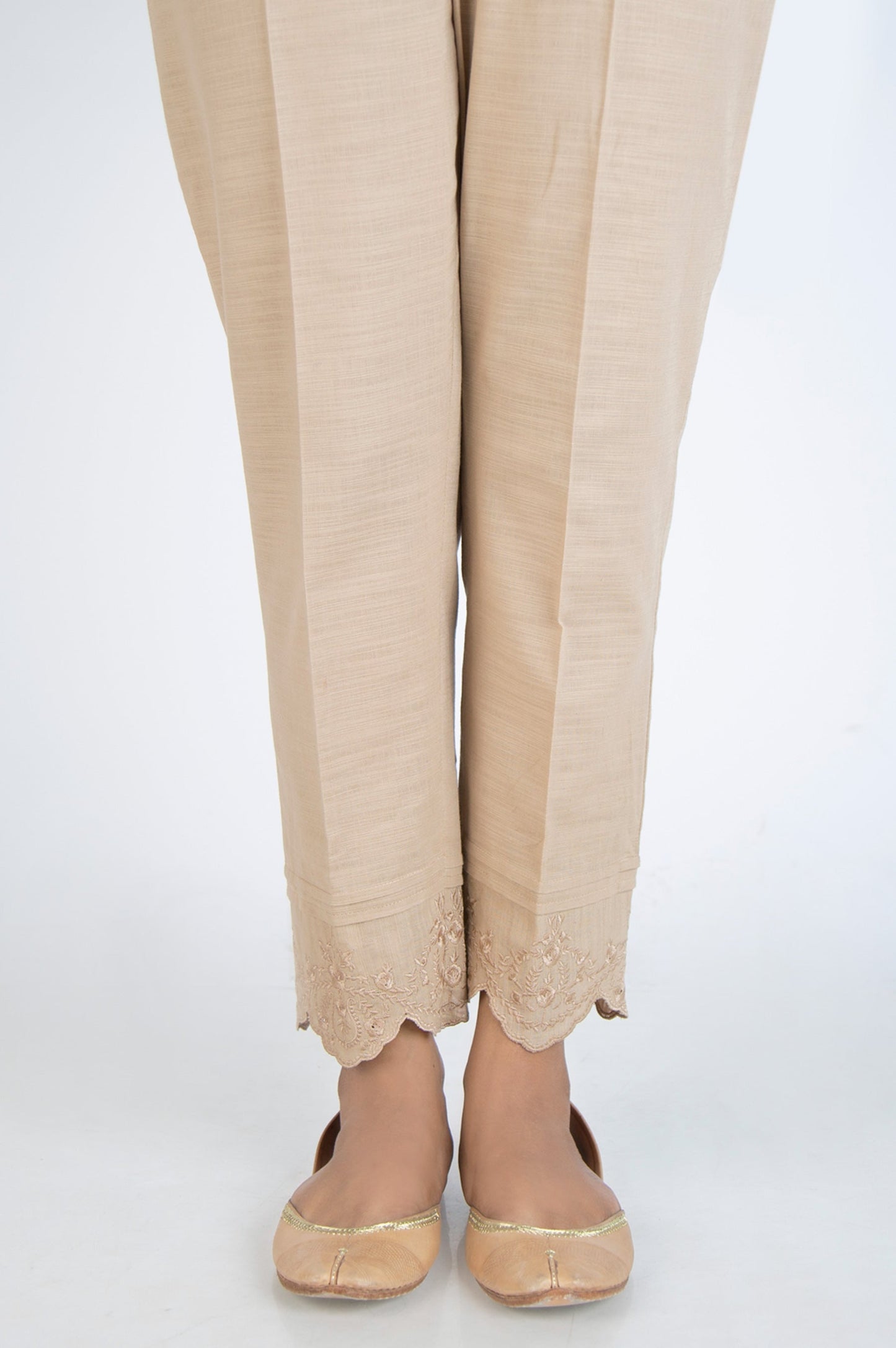 Embroidered Khaddar Cigarette Pants - Beige