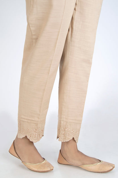 Embroidered Khaddar Cigarette Pants - Beige
