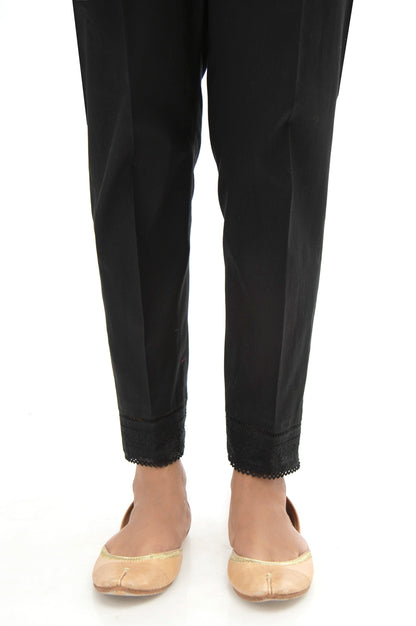 Embroidered Cottel Cigarette Pants - Black
