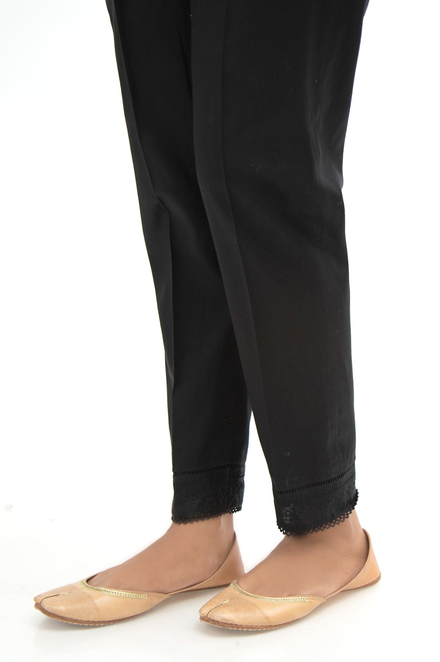 Embroidered Cottel Cigarette Pants - Black