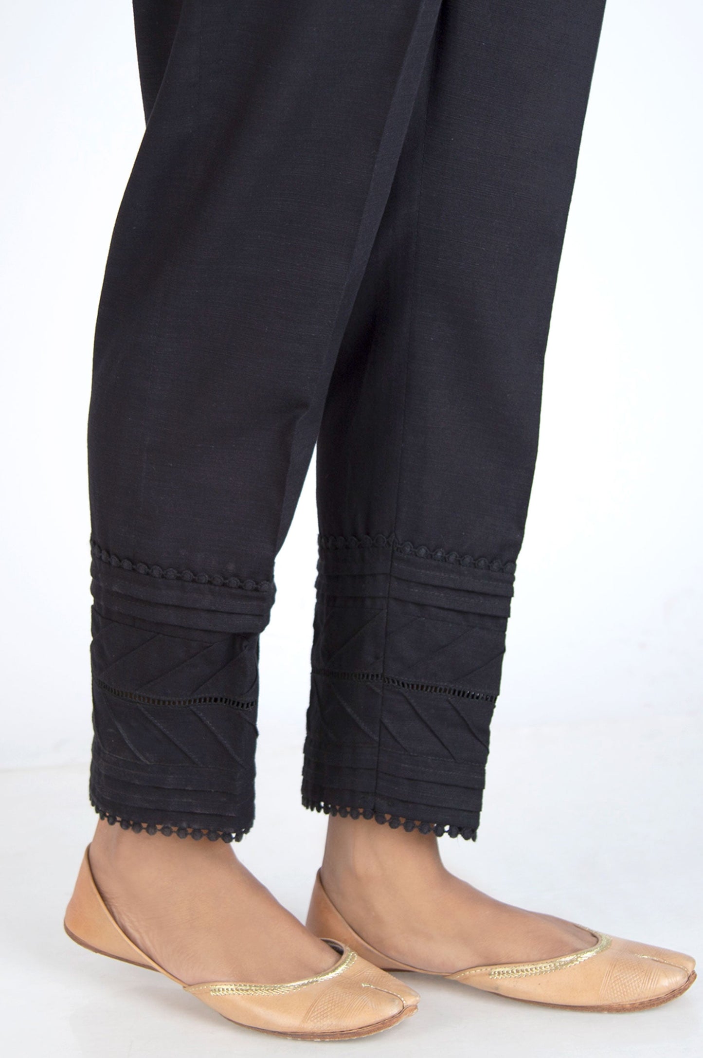 Embellished Khaddar Cigarette Pants - Black