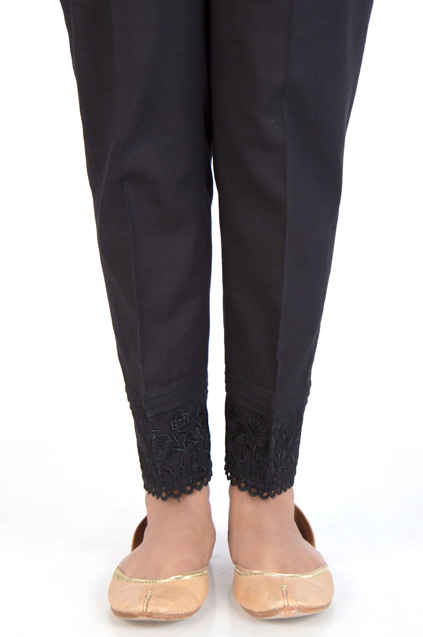 Embroidered Khaddar Cigarette Pants - Black