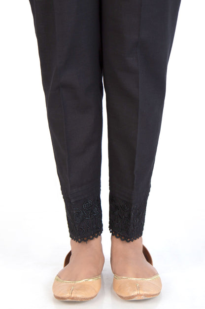 Embroidered Khaddar Cigarette Pants - Black