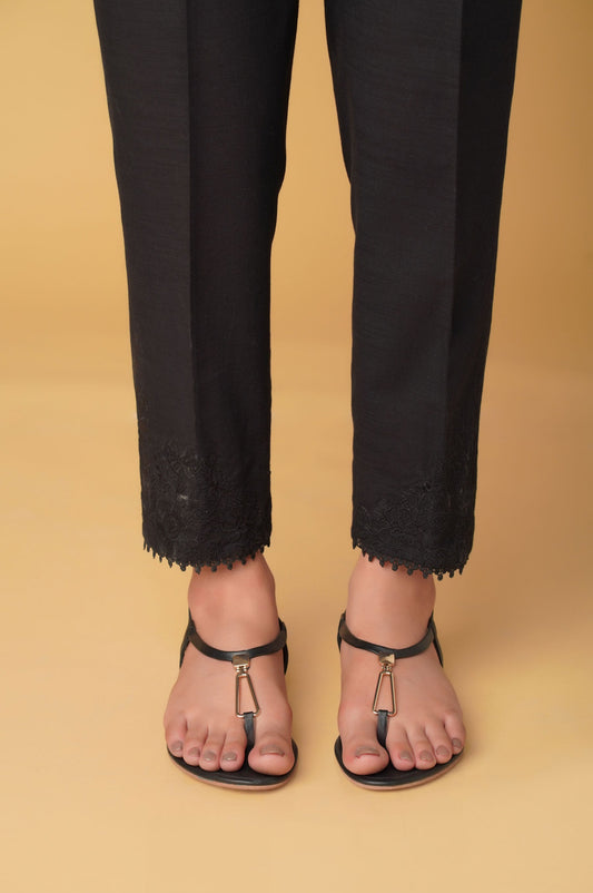 Embroidered Khaddar Cigarette Pants - Black