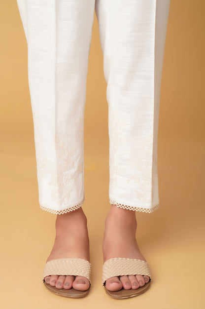 Embroidered Khaddar Cigarette Pants - White