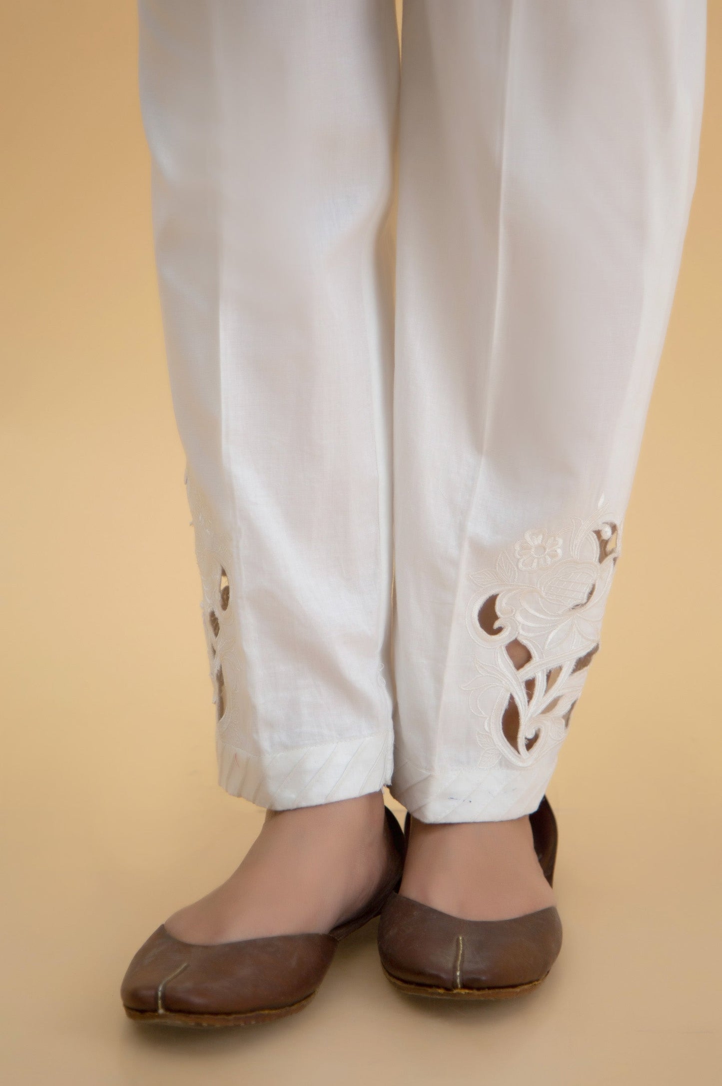 Embroidered Cambric Cigarette Pants
