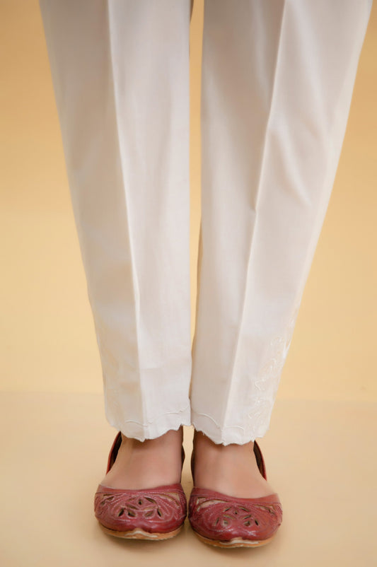 Embroidered Cambric Cigarette Pants