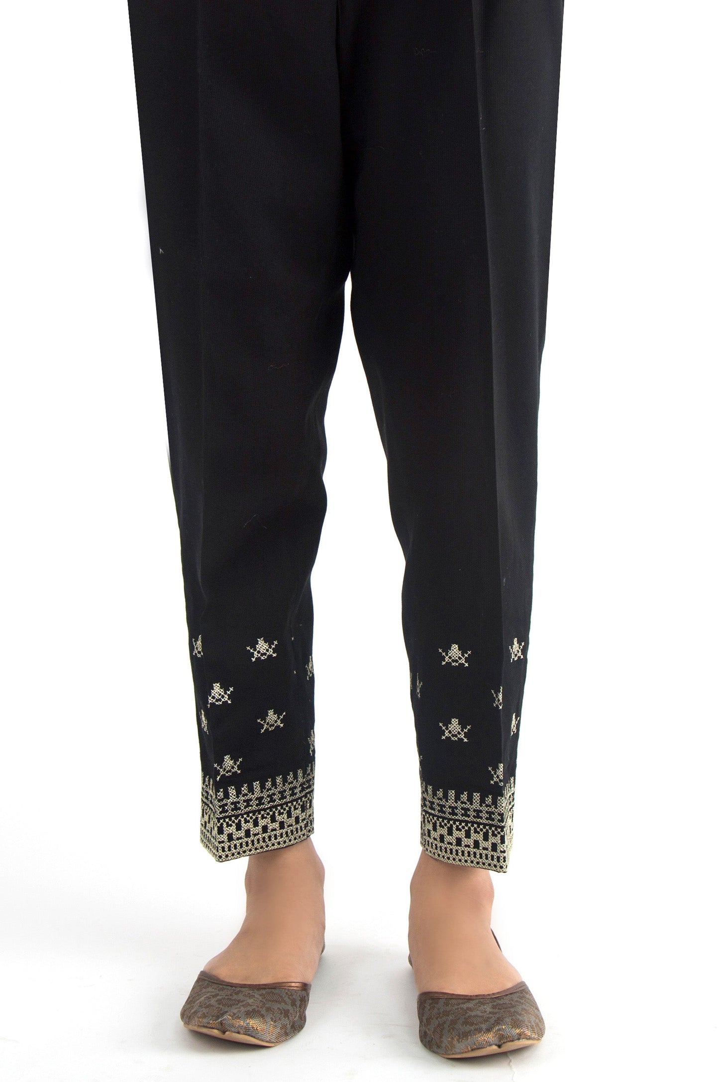Embroidered Cottel Pants - Black