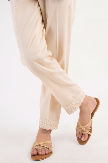 Embroidered Cottel Pants - Beige