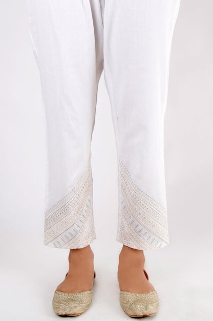 Embroidered Cottel Pants - White