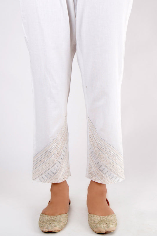 Embroidered Cottel Pants - White