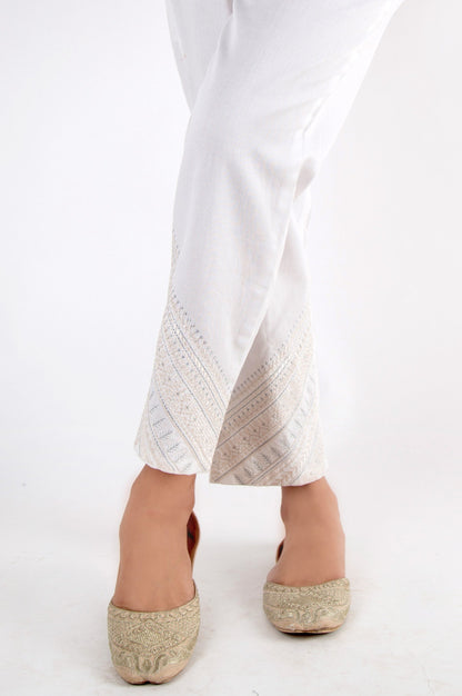 Embroidered Cottel Pants - White
