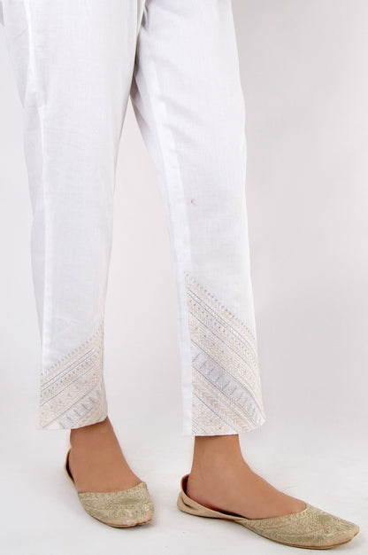 Embroidered Cottel Pants - White