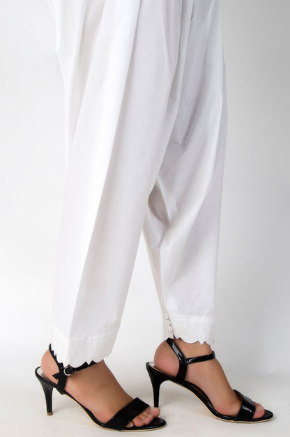 Embellished Cambric Shalwar - White