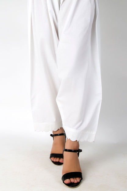 Embellished Cambric Shalwar - White