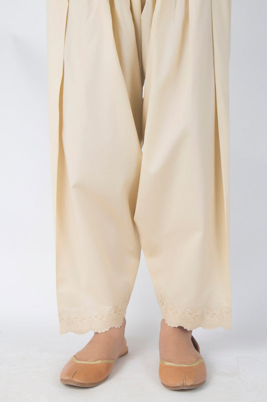 Embroidered Cambric Shalwar - Beige