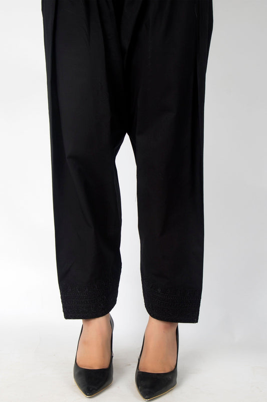 Embroidered Cambric Shalwar - Black