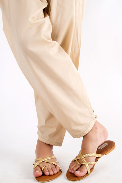 Embellished Cambric Shalwar - Beige
