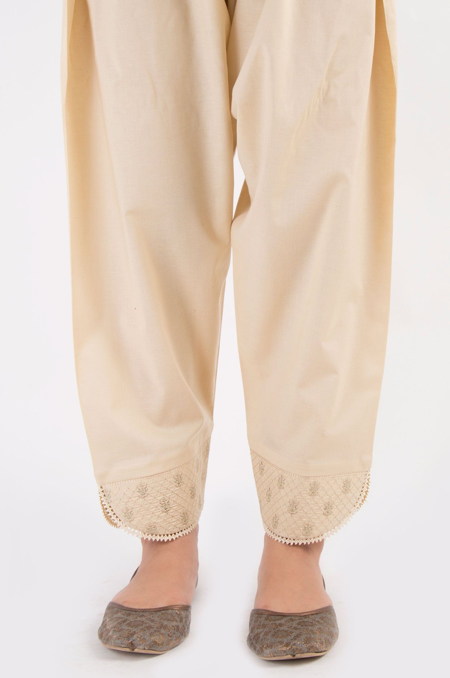 Embroidered Cambric Shalwar - Beige