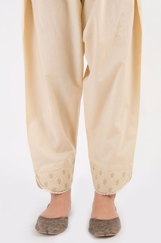 Embroidered Cambric Shalwar - Beige