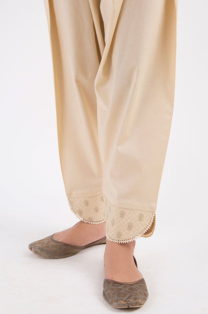 Embroidered Cambric Shalwar - Beige