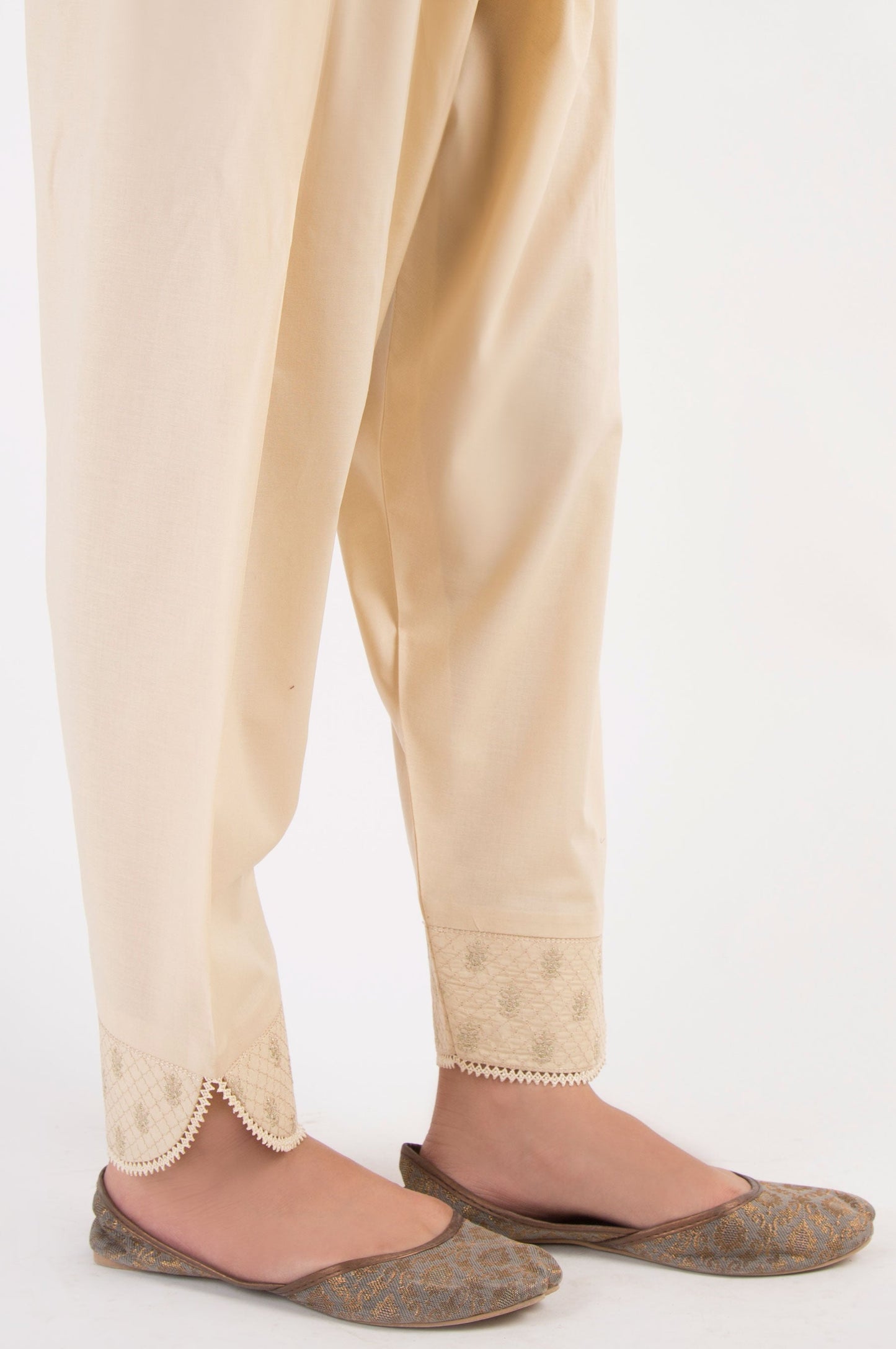 Embroidered Cambric Shalwar - Beige