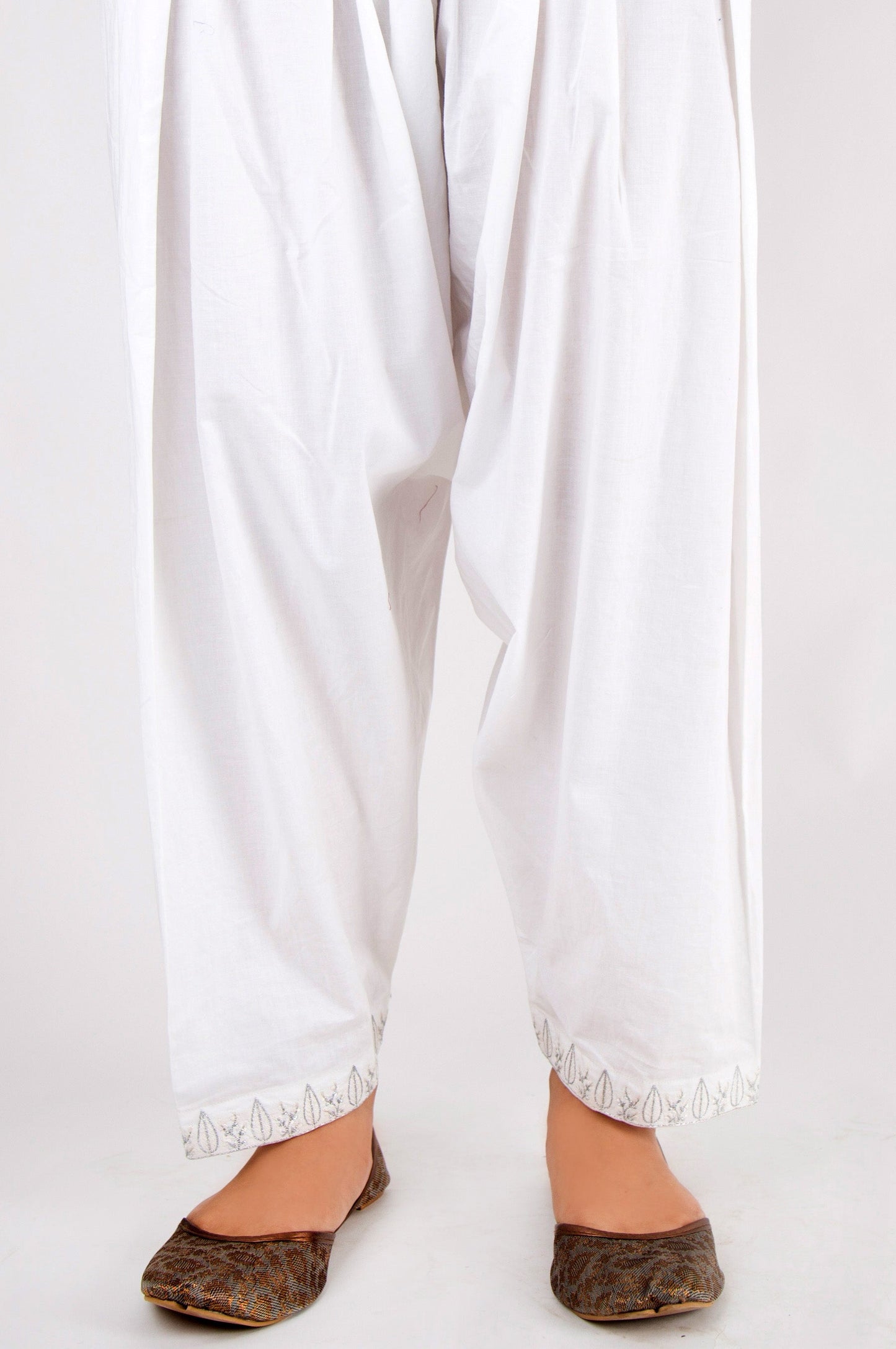 Embroidered Cambric Shalwar - White