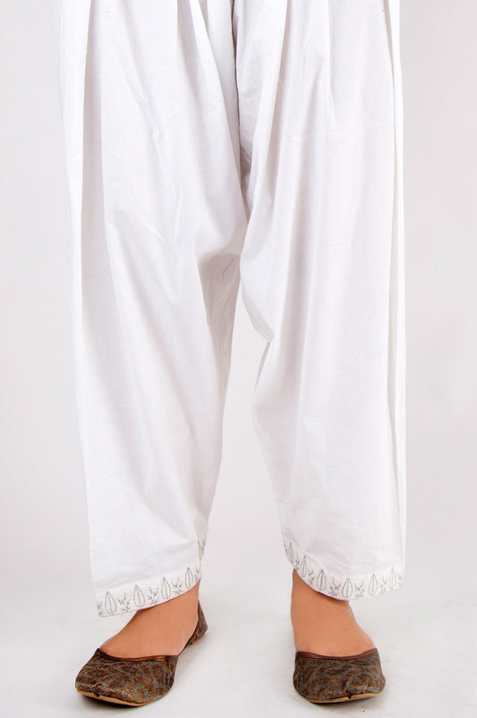 Embroidered Cambric Shalwar - White