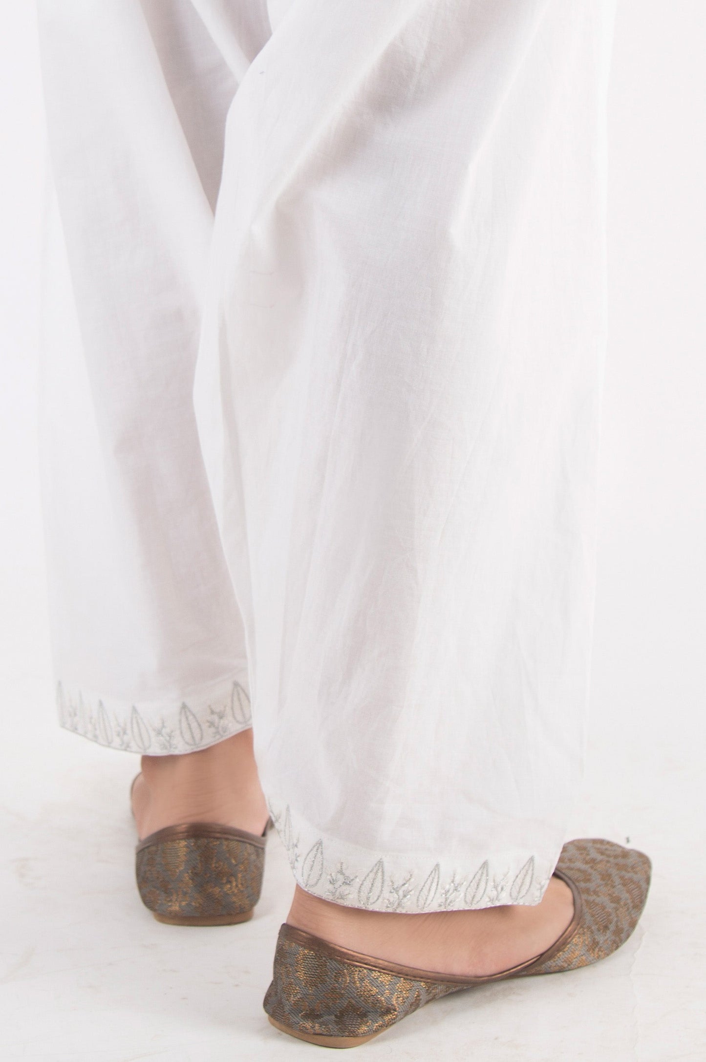Embroidered Cambric Shalwar - White