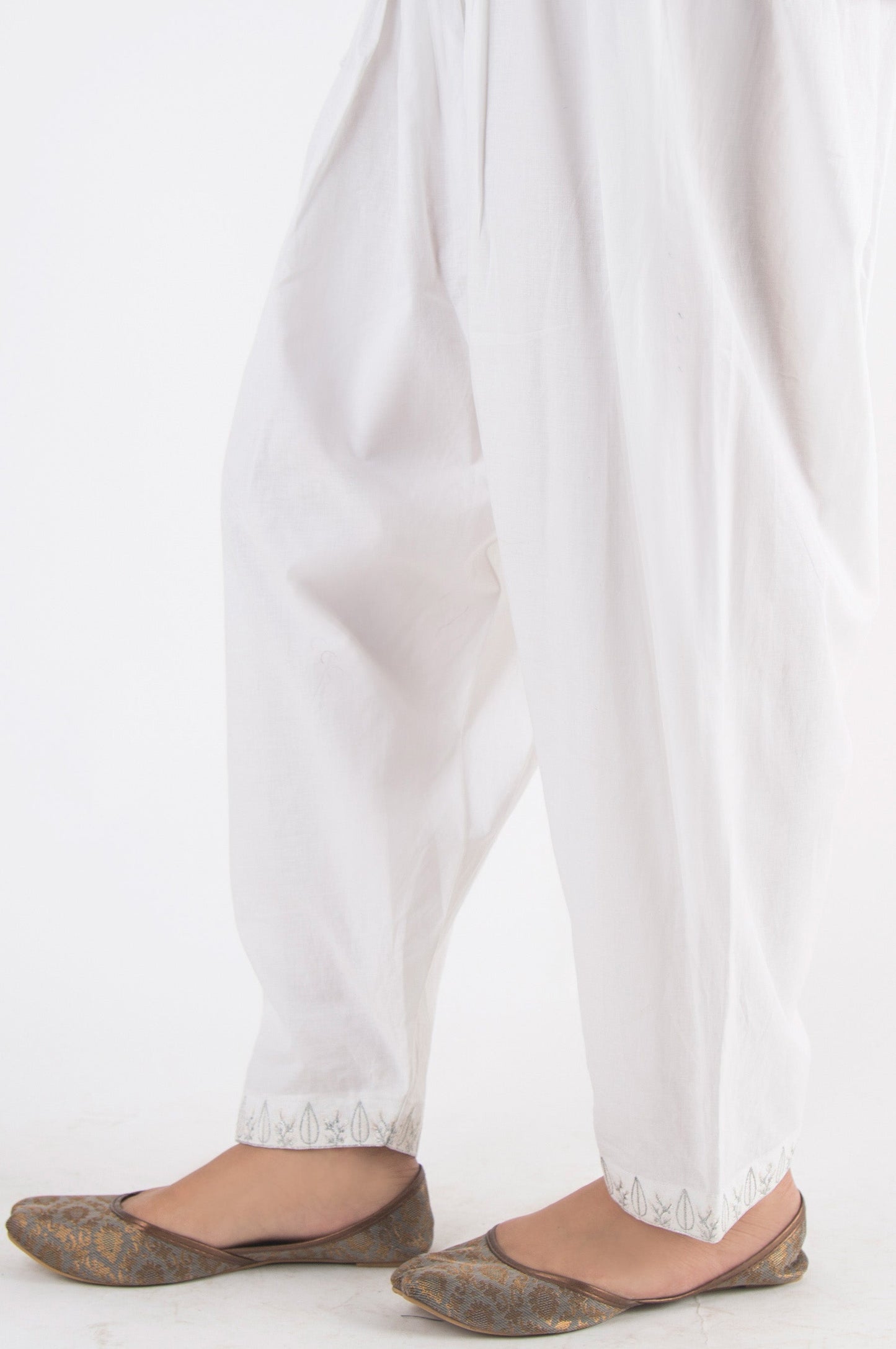 Embroidered Cambric Shalwar - White