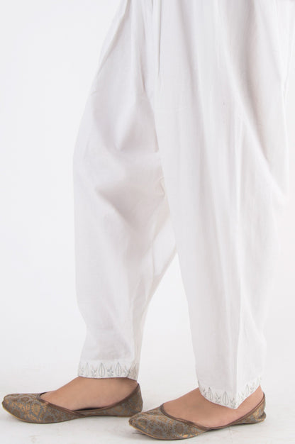 Embroidered Cambric Shalwar - White