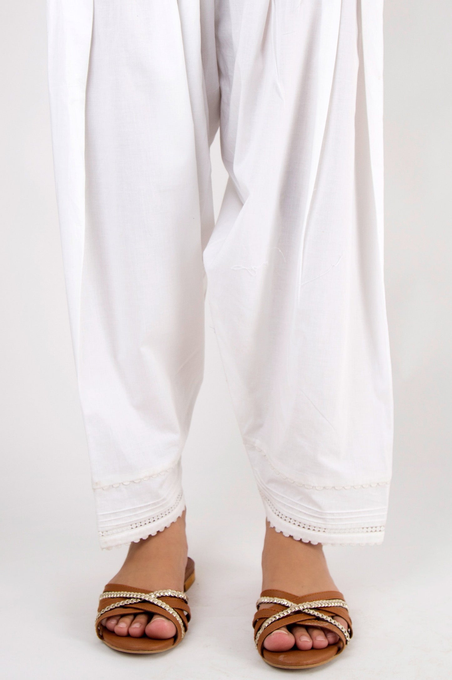 Embellished Cambric Shalwar - White
