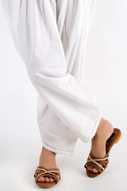 Embellished Cambric Shalwar - White