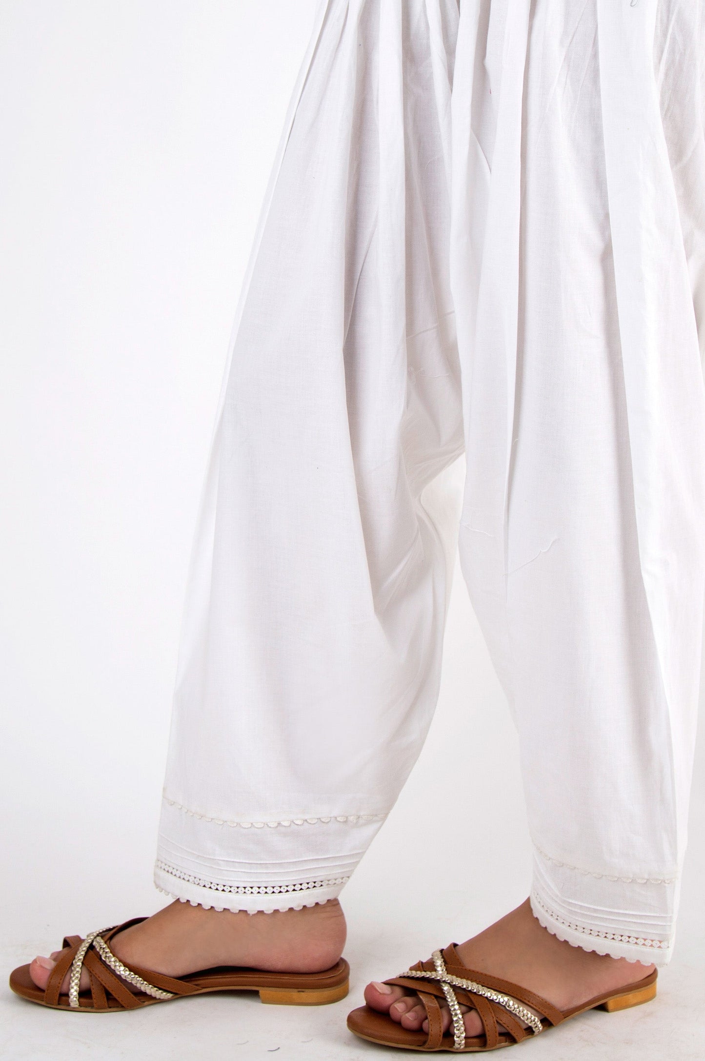 Embellished Cambric Shalwar - White