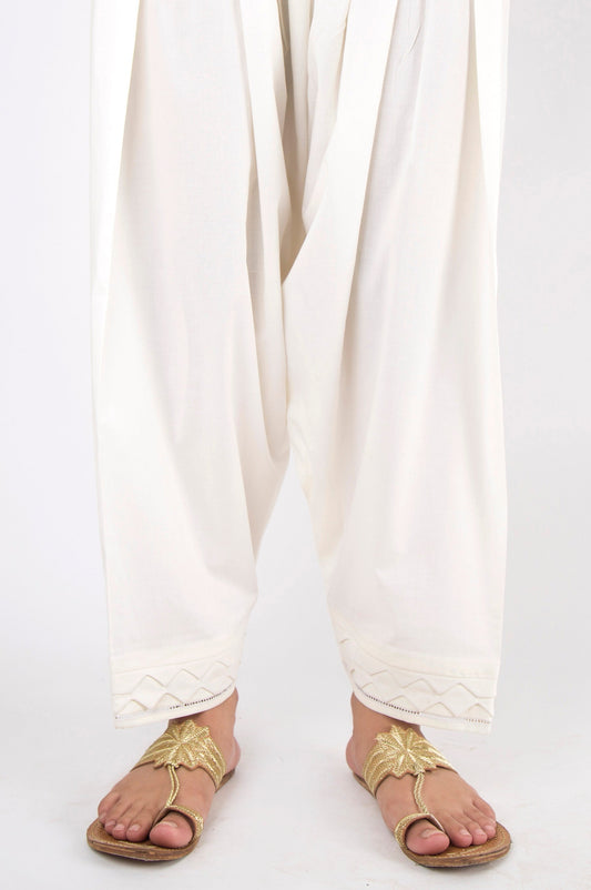 Embellished Cambric Shalwar - Off-White