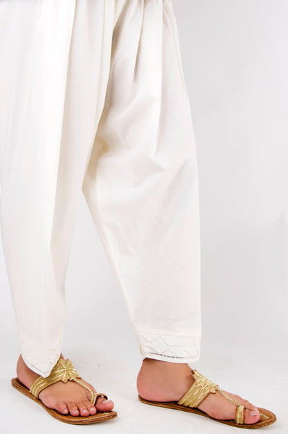 Embellished Cambric Shalwar - Off-White