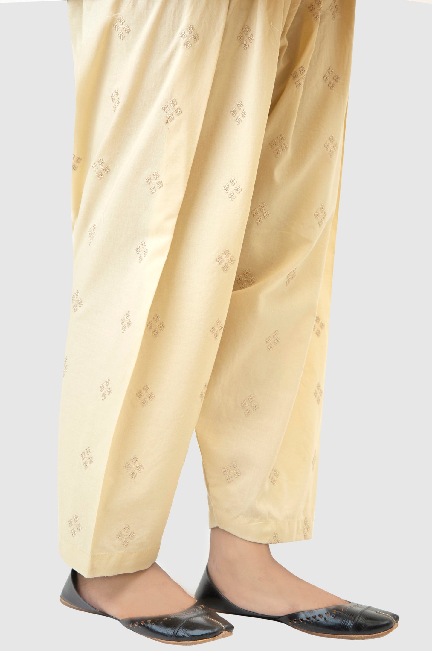 Embroidered Cambric Shalwar - Sand Beige