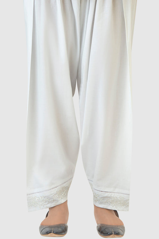 Embroidered Cambric Shalwar - Frost White