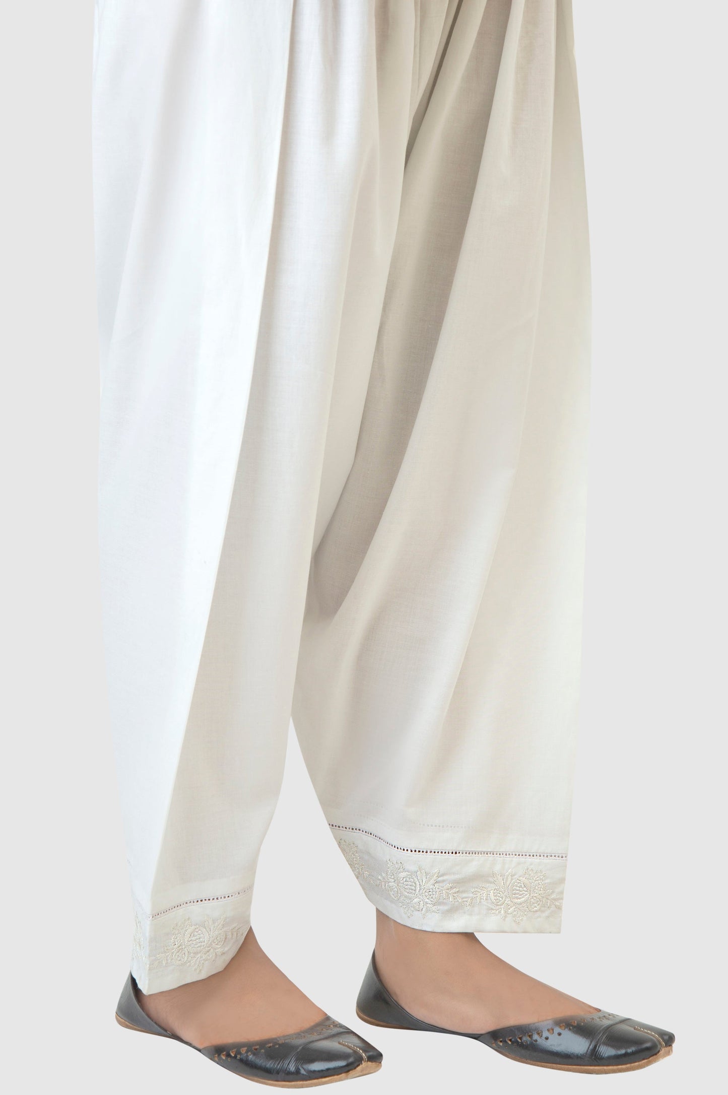 Embroidered Cambric Shalwar - Frost White