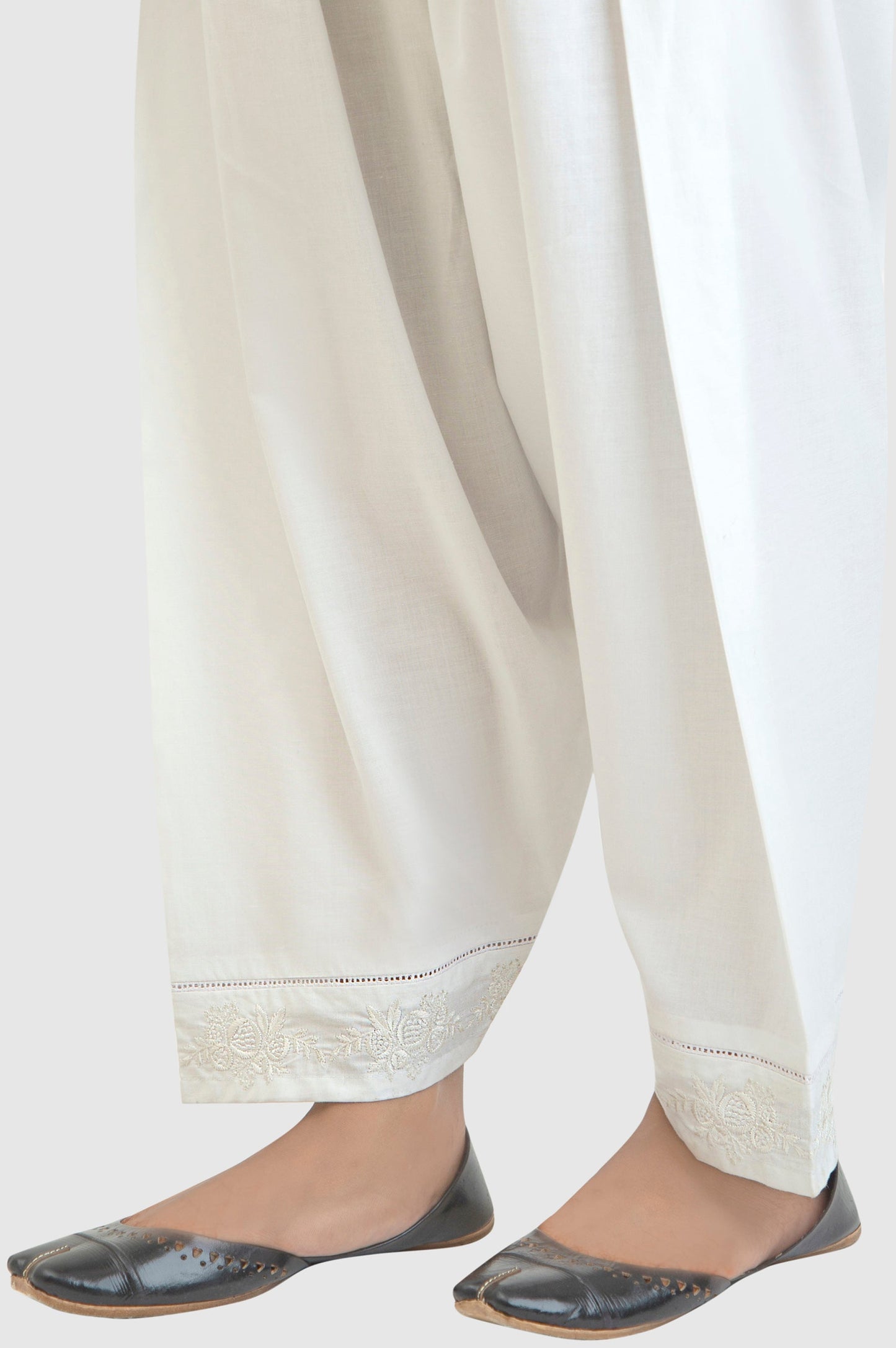Embroidered Cambric Shalwar - Frost White