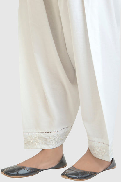 Embroidered Cambric Shalwar - Frost White