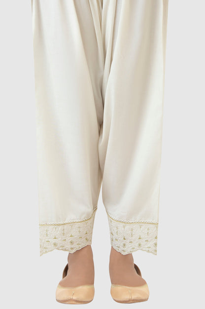 Embroidered Cambric Shalwar - Off-White