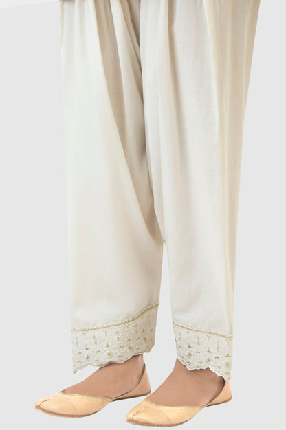 Embroidered Cambric Shalwar - Off-White