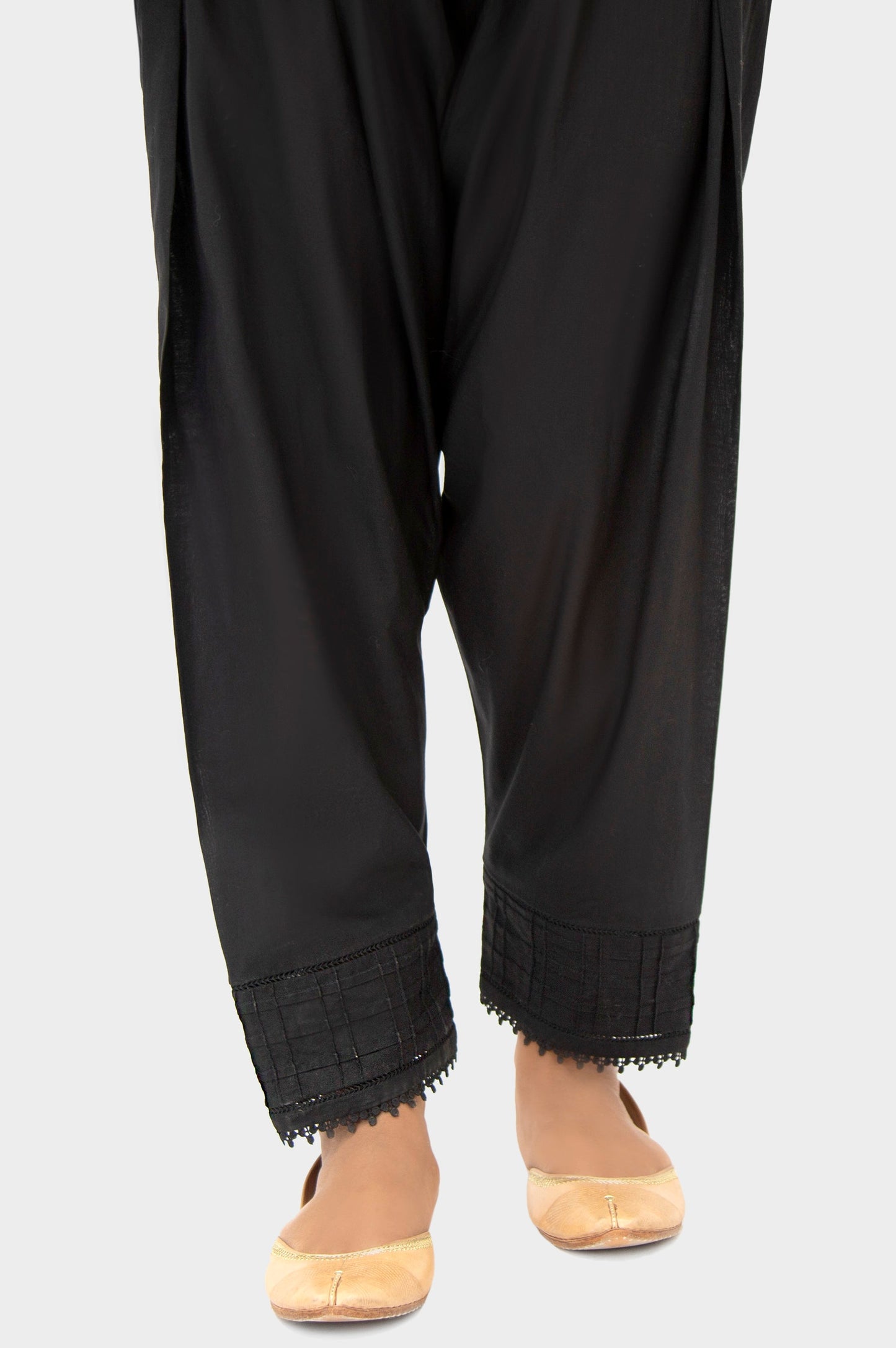 Embellished Cambric Narrow Shalwar - Black