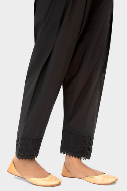 Embellished Cambric Narrow Shalwar - Black