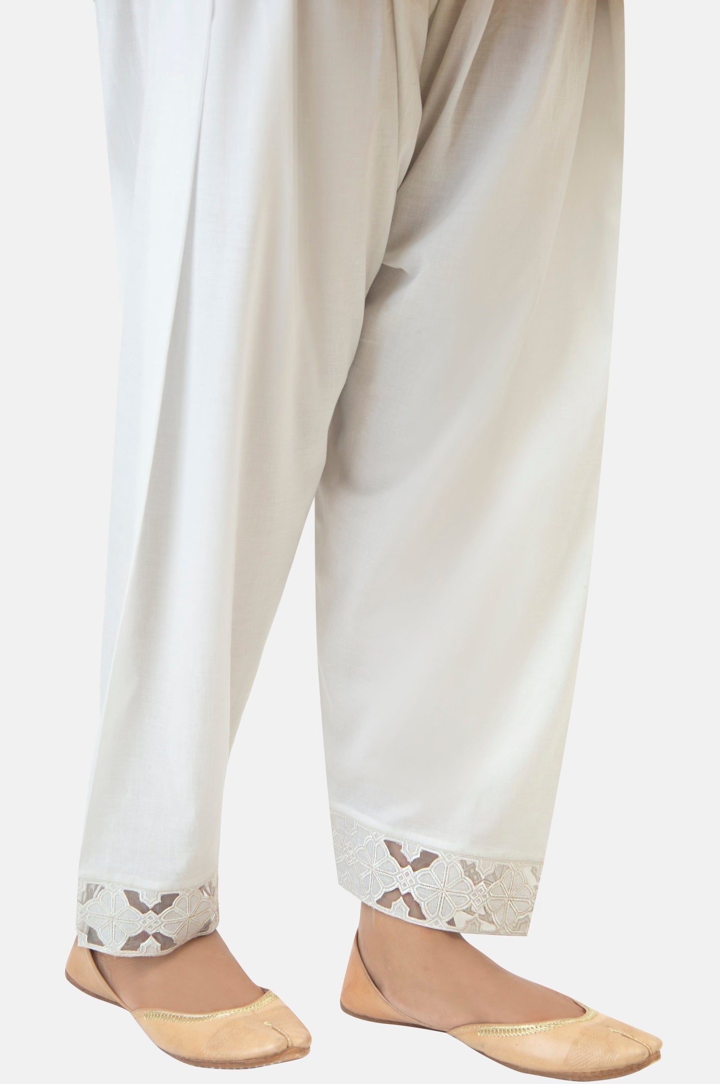 Embroidered Cambric Narrow Shalwar - Porcelain White