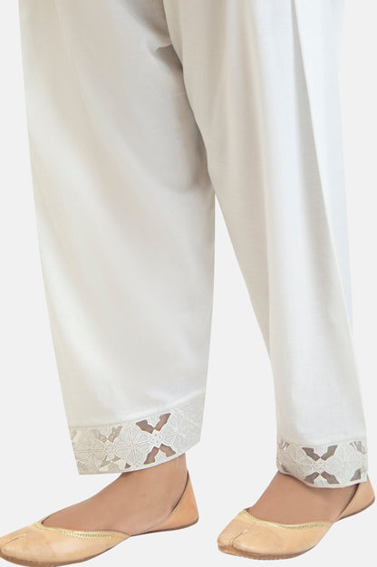 Embroidered Cambric Narrow Shalwar - Porcelain White