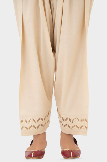 Embellished Cambric Shalwar - Beige