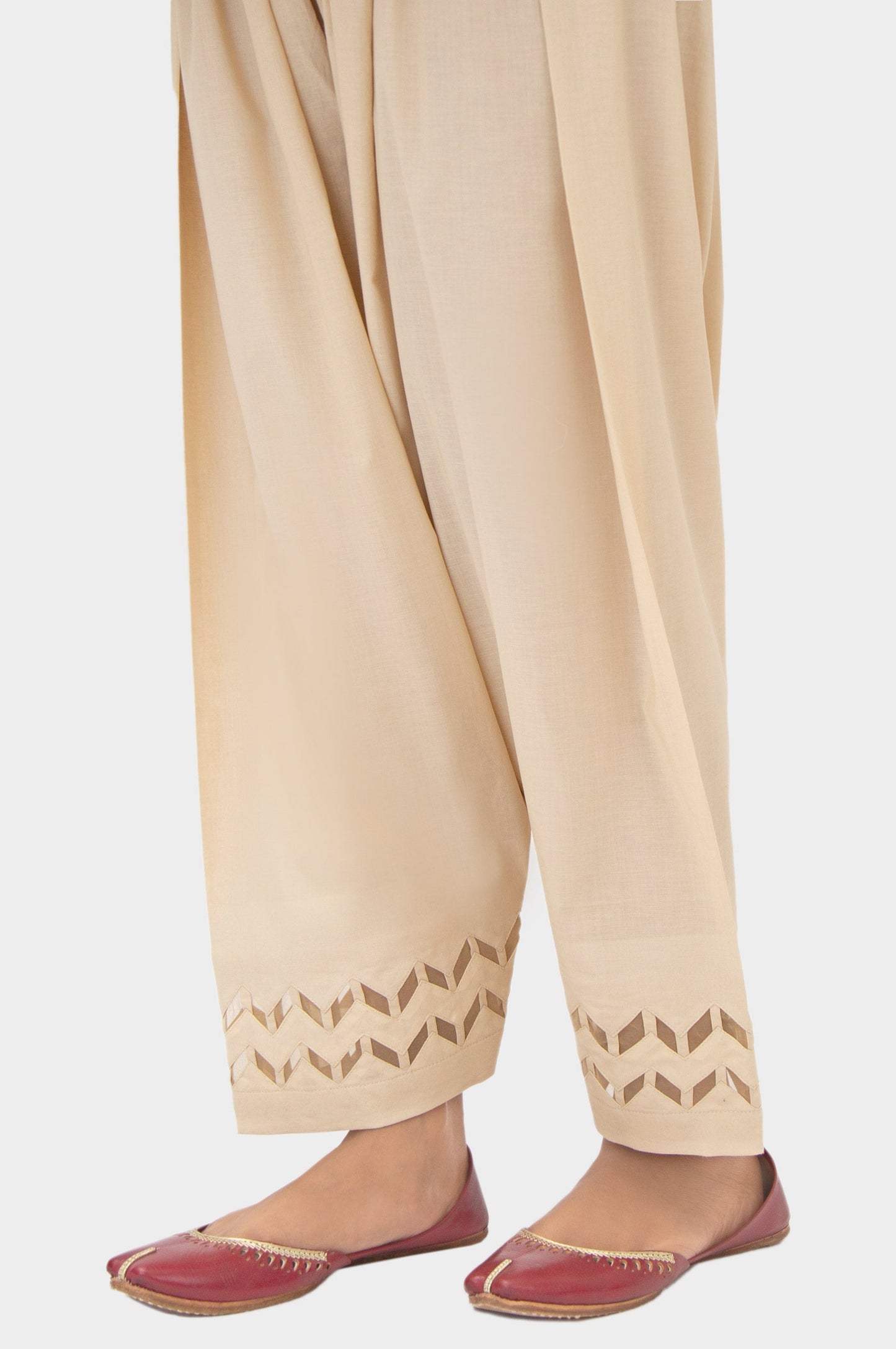 Embellished Cambric Shalwar - Beige